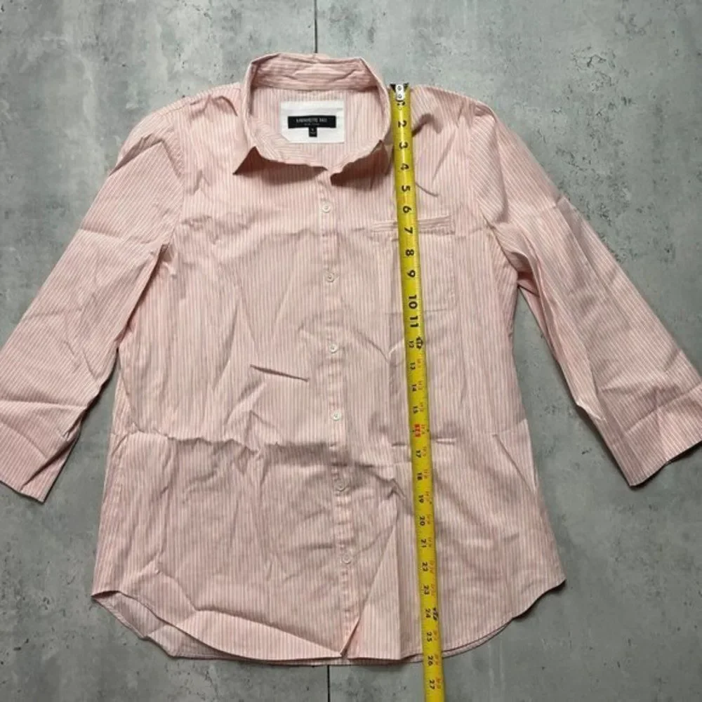 Lafayette 148 Orange White Striped 3/4 Sleeve Button Front Stretch Shirt Sz‎ S - Picture 6 of 7